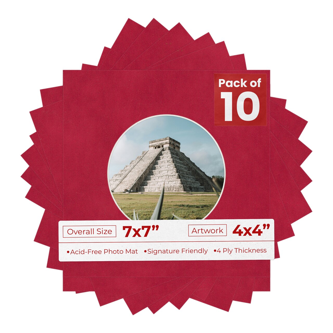 Red Suede Mat Board for 7x7 Frames - Circle Opening for 4x4 Photos